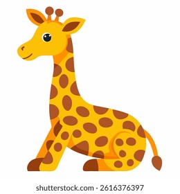 Colorful Sitting Giraffe Vector Adorable Safari Animal Illustration on White Background