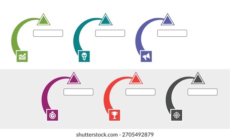 Colorful Six Step Process Infographic with Icons and Triangle Connectors on White