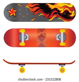 A colorful skateboard on a white background 