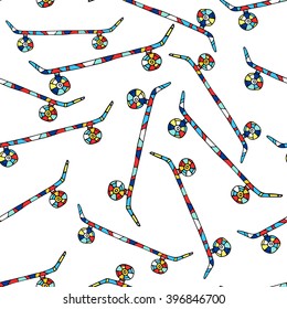 Colorful skateboarding seamless pattern, hand drawn vector illustration