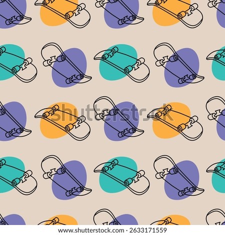 Colorful Skateboards Seamless Pattern. Perfect for textiles, wallpapers, and creative designs that highlight a love for skateboarding culture.