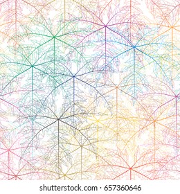 Colorful skeleton leaves seamless background.