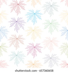 Colorful skeleton leaves seamless background.