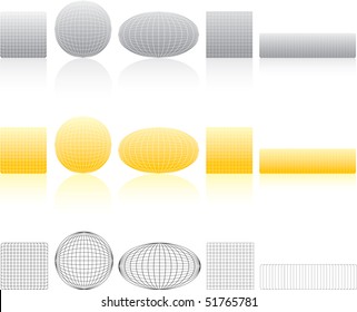 Colorful skeletons, buttons set. Isolated on a white background, with reflexion. Vector illustration (EPS8). All parts (object) closed, possibility to edit.