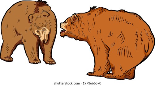 Colorful sketch. Battle of two bears.