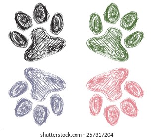 Colorful Sketch Drawing of Four Animal Paw Prints