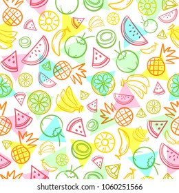 Colorful sketch mixed tropical fruits seamless pattern background vector format