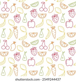 Colorful sketch mixed tropical fruits seamless pattern background vector for textile, wallpaper or wrapping