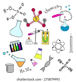 Colorful sketch of science doddle elements on notebook.