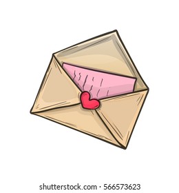 Colorful sketch style illustration of Valentine letter on white background. Vector.
