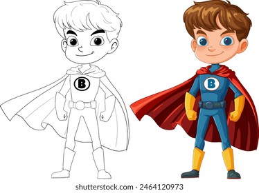 Colorful and sketched superhero boy illustrations