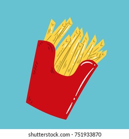 Colorful sketchy french fries. Vector illustration