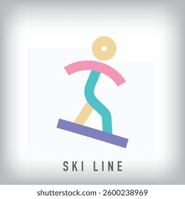 Colorful ski sports design with modern lines. Unique linear sports line design, corporate identity.