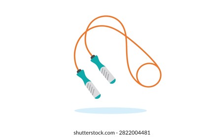 Colorful skipping rope featuring an orange cord and green handles floating against a clean white background.