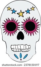 Colorful skull for celebration of day of the dead Mexican holiday Vector illustration Halloween decor
