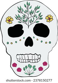 Colorful skull for celebration of day of the dead Mexican holiday Vector illustration Halloween decor