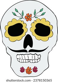 Colorful skull for celebration of day of the dead Mexican holiday Vector illustration Halloween decor