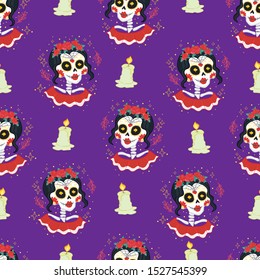 colorful skull cute pattern, Mexican day of the dead