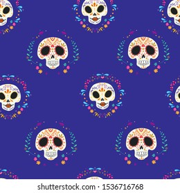 colorful skull cute pattern, Mexican day of the dead