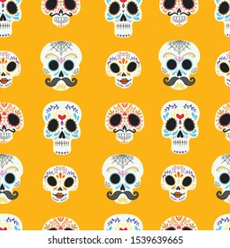 colorful skull cute pattern, Mexican day of the dead