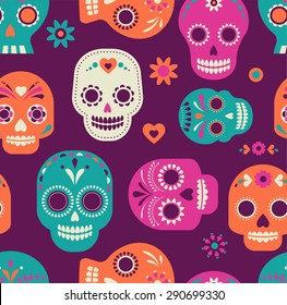 Colorful Skull Cute Pattern, Mexican Day Of The Dead