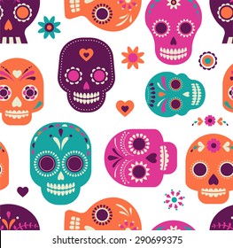 colorful skull cute pattern, Mexican day of the dead