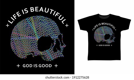 Colorful skull head line art vector illustration t-shirt design