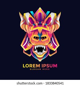 Vector de plantilla de logotipo de cabeza de cráneo colorido