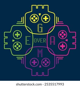 Colorful skull illustration and game over text.