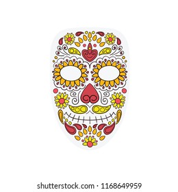 Colorful Skull Mask Day of The Dead With Floral Ornament and Flower Pattern. Dia de Los Muertos, Colorful Holiday Skull of the Dead