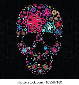 Colorful skull on black grunge background