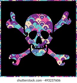 Colorful skull on black grunge background. vector illustration