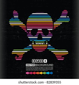 Colorful skull on black grunge background
