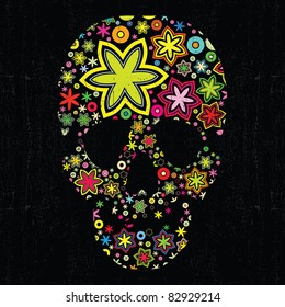 Colorful skull on black grunge background