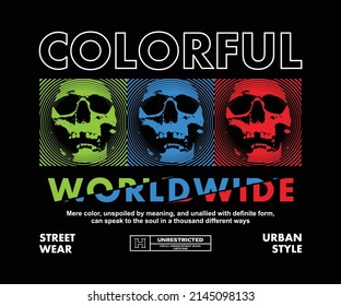 Colorful skull,  Pixel style t shirt design, vector graphic, typographic poster or tshirts street wear and Urban style