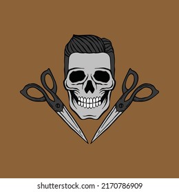 Colorful skull and scissor doodle illustration for sticker tattoo poster tshirt design etc