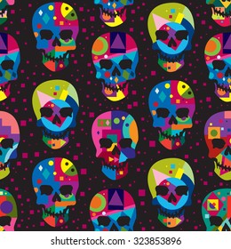 colorful skull seamless pattern blocks