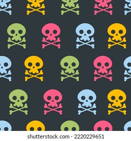 Colorful skull skeleton seamless pattern cover background abstract concept. Vector graphic design illustration element
