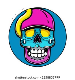 Colorful skull sticker design. Kawai sticker eps. Skull vector illustration isolated on white background. Good for logo, mascot, badge, emblem, banner, poster, flyer, social media, shirt.