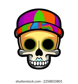 Colorful skull sticker design. Kawai sticker eps. Skull vector illustration isolated on white background. Good for logo, mascot, badge, emblem, banner, poster, flyer, social media, shirt.