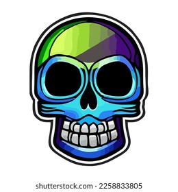 Colorful skull sticker design. Kawai sticker eps. Skull vector illustration isolated on white background. Good for logo, mascot, badge, emblem, banner, poster, flyer, social media, shirt.