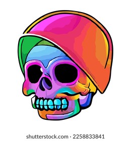 Colorful skull sticker design. Kawai sticker eps. Skull vector illustration isolated on white background. Good for logo, mascot, badge, emblem, banner, poster, flyer, social media, shirt.