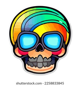 Colorful skull sticker design. Kawai sticker eps. Skull vector illustration isolated on white background. Good for logo, mascot, badge, emblem, banner, poster, flyer, social media, shirt.