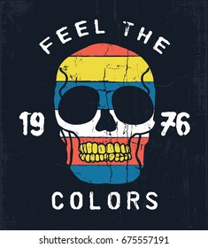 colorful skull vector drawn for tee print
