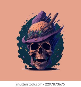 ilustración de un vector de cráneo colorido en un estilo único, dibujo de graffiti, genial para papel pintado, impresión de pantalla, diseño de camisetas.