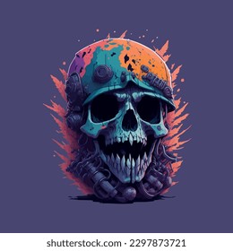 colorful skull vector illustration in unique style, graffiti drawing, great for wallpaper, screen printing, t-shirt design.