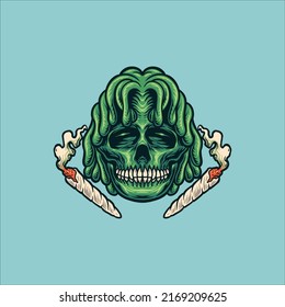 colorful skull weed illustration vector design