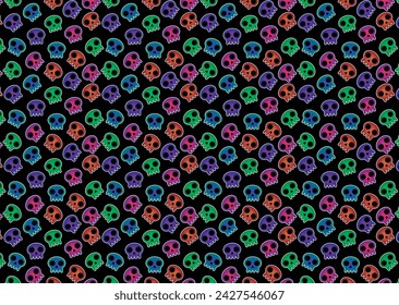 Colorful skulls with gradient, pattern, for woven backgrounds, gothic pattern, vector