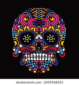 Estampado gráfico de patrones de calaveras de colores, Representa la muerte en el próximo mundo, Elemento de diseño para logotipo, tatuaje, textil, diseño de patrones de tela, decoraciones, Plantillas y otros diseños.