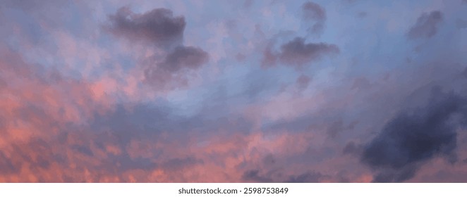 Colorful skyscape at dawn. Evening sky banner. Vector
